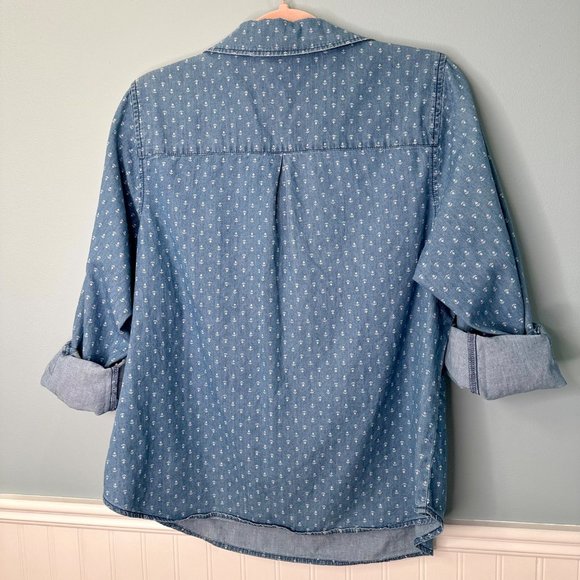 CJ Banks Y2K Denim Long Sleeve Tunic Anchors Size Large Soft Cotton - Picture 2 of 8